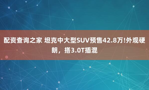 配资查询之家 坦克中大型SUV预售42.8万!外观硬朗,搭3.0T插混